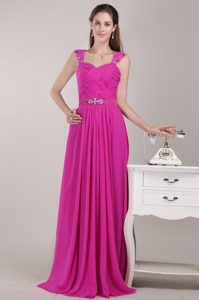 Attractive Hot Pink Ruched Chiffon Long Graduation Dresses for High School