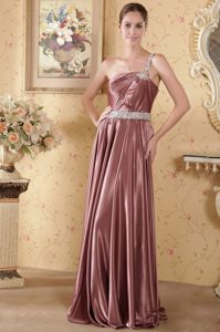 Fashionable One Shoulder Ruched Graduation Dress with Beading