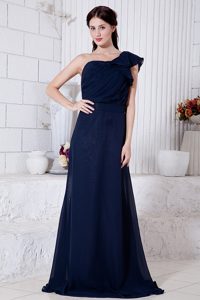 One Shoulder Ruched Beautiful Pageant Graduation Dresses in Navy Blue