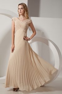 Popular V-neck Long Graduation Ceremony Dress in Champagne with Pleats