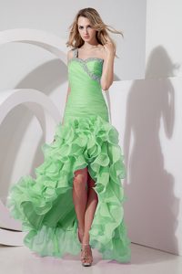 2013 Ruched and Beaded High-low Green Graduation Dress for High School