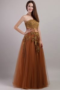 Strapless Attractive Long Tulle Pageant Graduation Dresses with Appliques