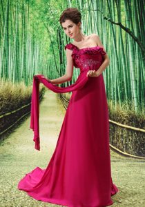 One Shoulder Embroidered Gorgeous University Graduation Dress in Fuchsia