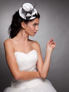 White and Black Beaded Bowknot Net Yarn Bridal Fascinators
