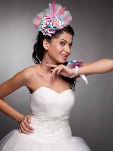Beautiful Tulle Hand Made Flowers Colorful Headpieces and Wrist Corsage