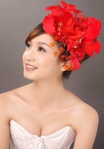 Elegant Red Feather Flowers Beading Womens Fascinators
