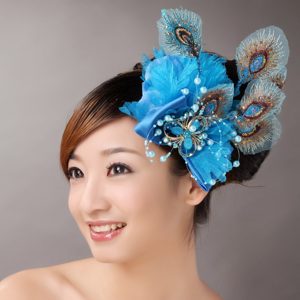 2013 Peacock Blue Feathers Headpieces Beading For Party