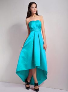 Fitted Strapless Prom Nightclub Dress with Appliques in Aqua Blue