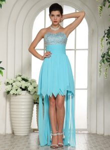 Impressive Beaded Sweetheart Prom Maxi Dresses in Chiffon in Aqua Blue
