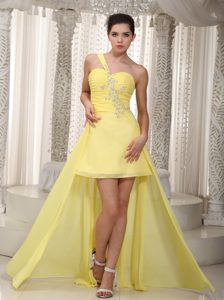 Perfect One Shoulder High-low Chiffon Prom Nightclub Dresses in Yellow