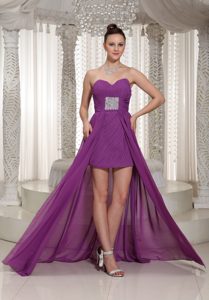 Vintage High-low Ruched Sweetheart Chiffon Prom Dress in Bright Purple