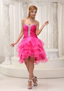 Necessary Beaded Sweetheart Ruched Proms Gowns Dresses in Hot Pink