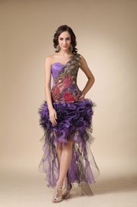 Most Recent Purple One Shoulder High-low Prom Dresses with Appliques