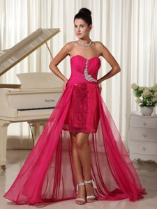 Wanted High-low Beading Prom Gowns Dresses with Sequins in Coral Red