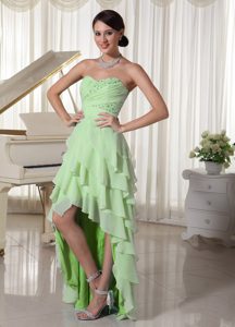 Fashionable Chiffon Layered Beading Prom Cocktail Dresses in Light Green