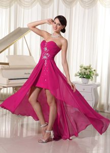Dashing High-low Beaded Sweetheart Chiffon Prom Dresses in Coral Red