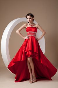 Attractive High-low Red Prom Holiday Dress in Elastic Wove Satin