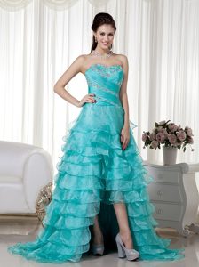 Uptown Turquoise Organza Sweetheart Prom Dress with Brush Train