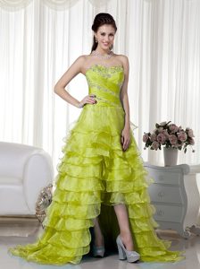 Yellow Green High Low Sweetheart Up-to-date Prom Dresses in Organza