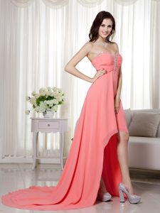 Turn Heads Sweetheart High-low Chiffon Prom Gowns in Watermelon Red