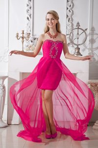 Wonderful Coral Red Strapless High-low Prom Bridesmaid Dress in Chiffon