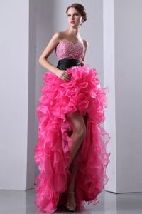 High Quality Hot Pink Sweetheart High-low Prom Dress in Organza