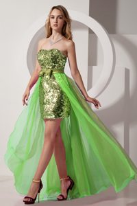 Dressy Green Column Strapless High-low Prom Evening Dress with Sequins