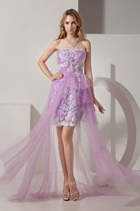 Shimmering Lavender Strapless High-low Prom Dresses in Taffeta and Tulle