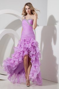 Military Lavender Organza Beading Sheath Prom Dresswith High-low