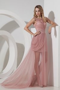 Scoop Light Pink Prom Attire with Beads and Side Zipper in the Mainstream