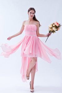 Pink Empire Strapless Dress for Prom in Chiffon with Beadings and Ruches