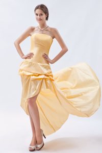 Stylish Champagne High-low Prom Celebrity Dresses in Taffeta with Pick-ups