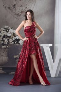 Clearance High-low Leopard Prom Pageant Dress in Red with One Shoulder