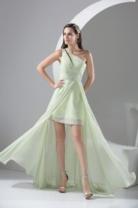 Beaded Single Shoulder High-low 2013 Senior Prom with Ruches in Chiffon