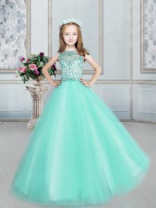 Floor Length Ball Gowns Sleeveless Apple Green Evening Gowns Lace Up