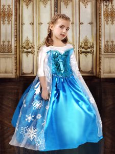 Luxury Blue Pageant Dress Toddler Quinceanera and Wedding Party and For with Sequins and Pattern Scoop Half Sleeves Zipp