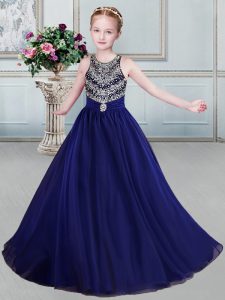 Dramatic Navy Blue Pageant Dress for Womens Quinceanera and Wedding Party and For with Beading and Belt Scoop Sleeveless