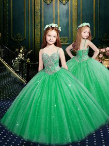 Spaghetti Straps Sleeveless Little Girls Pageant Dress Wholesale Floor Length Beading and Sequins Tulle