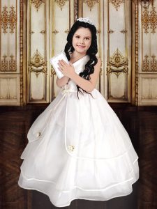 Eye-catching White Tulle Zipper Child Pageant Dress Sleeveless Floor Length Beading and Ruffles