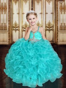 Straps Organza Sleeveless Floor Length Pageant Dresses and Beading and Ruffles