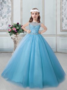 Suitable Scoop Sleeveless Beading Lace Up Pageant Gowns For Girls