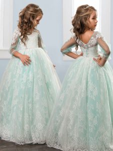 Cheap Scoop Apple Green 3 4 Length Sleeve Lace Clasp Handle Little Girl Pageant Gowns for Quinceanera and Wedding Party