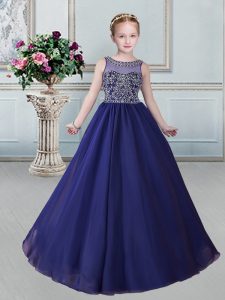 Royal Blue Little Girls Pageant Gowns Quinceanera and Wedding Party and For with Beading Scoop Sleeveless Lace Up