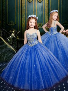 Classical Navy Blue Pageant Dress for Girls Quinceanera and Wedding Party and For with Beading and Sequins Spaghetti Str