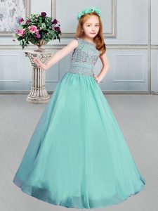 Inexpensive Apple Green Little Girl Pageant Dress Quinceanera and Wedding Party and For with Beading Bateau Sleeveless L