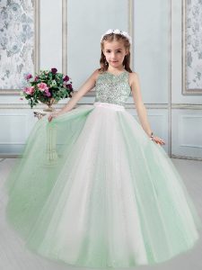 New Style Green Scoop Lace Up Beading Child Pageant Dress Sleeveless