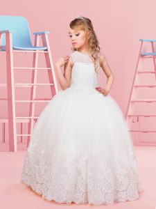 Admirable Scoop Sleeveless Tulle Flower Girl Dresses Lace Lace Up