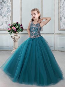Sexy Scoop Sleeveless Beading Lace Up High School Pageant Dress