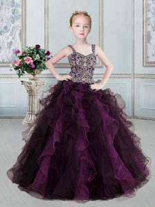 Discount Straps Tulle Sleeveless Floor Length Pageant Dress for Teens and Beading and Ruffles