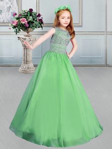 Fashionable Ball Gowns Bateau Sleeveless Organza Floor Length Lace Up Beading Pageant Gowns For Girls